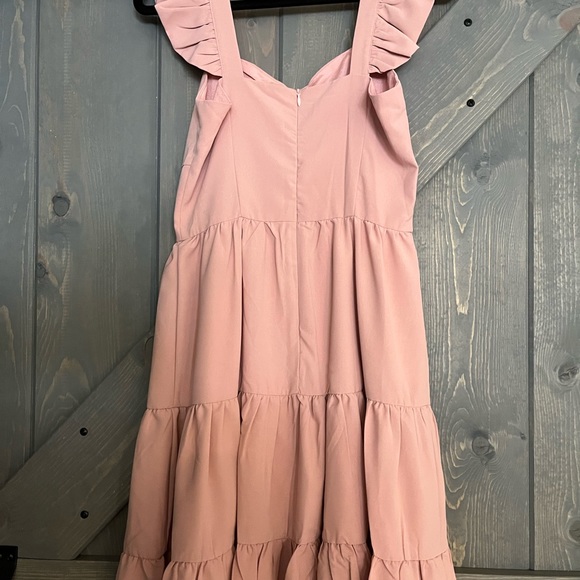 PINK FLUTTER SLEEVE RUFFLE HEM RUCHED DRESS - Picture 4 of 4